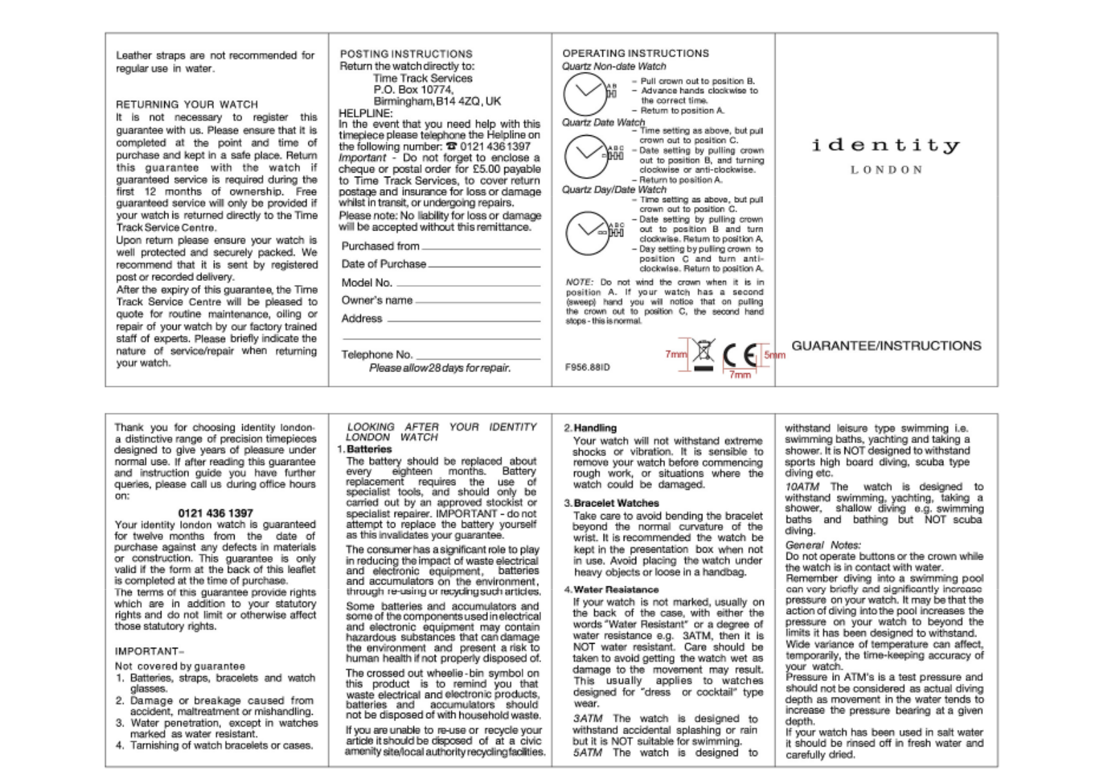 Identity London Watch Instruction manual