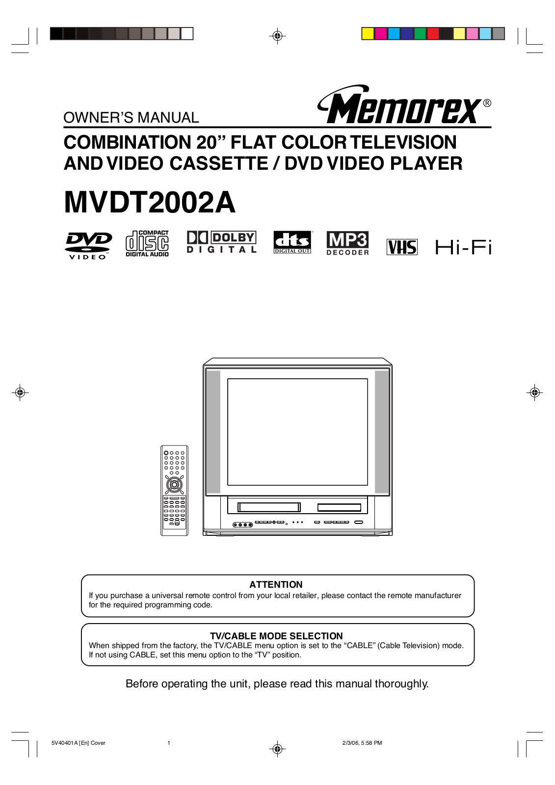 Memorex MVDT2002A User Manual