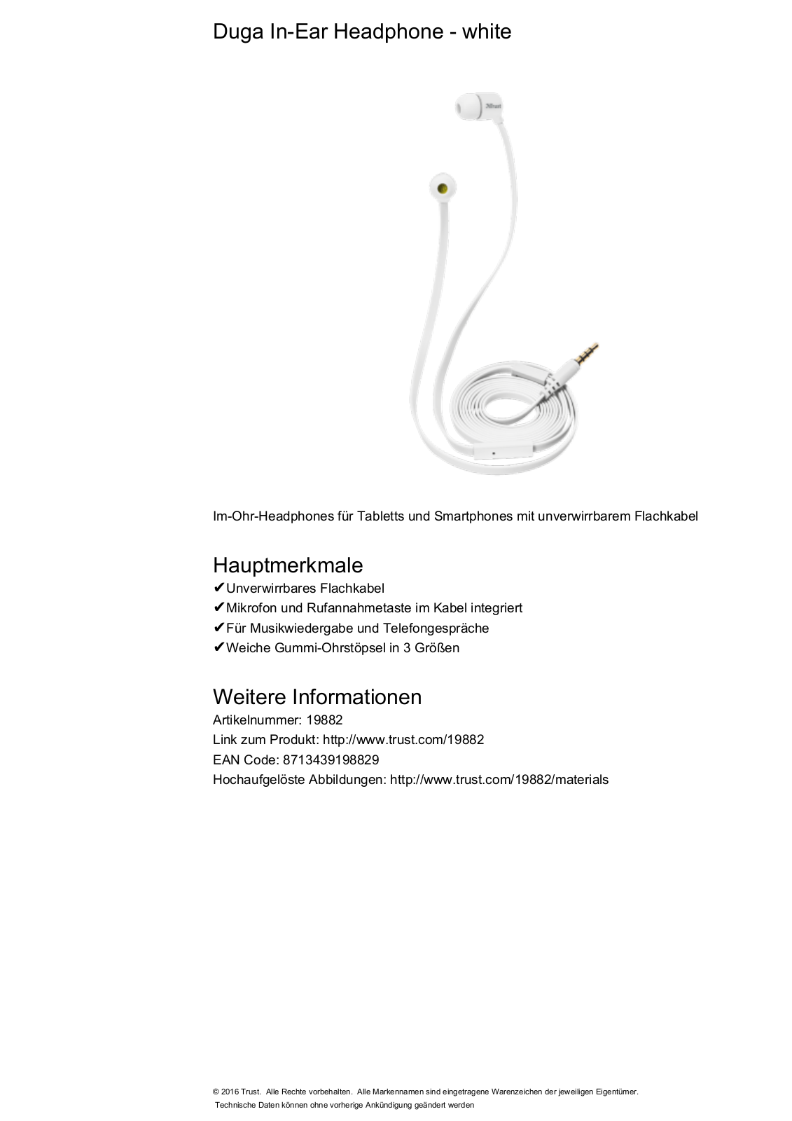 Trust Duga In-Ear Headphone User Manual