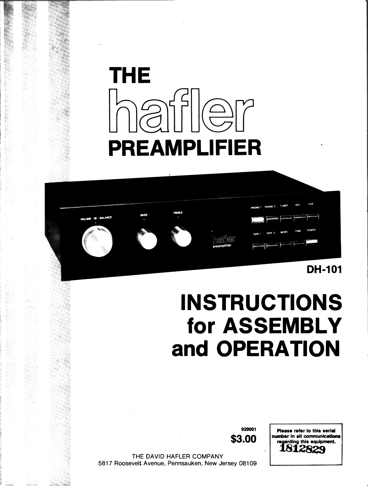 Hafler DH-101 Service Manual