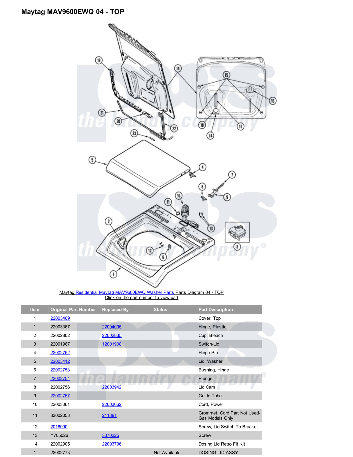 Maytag MAV9600EWQ Parts Diagram