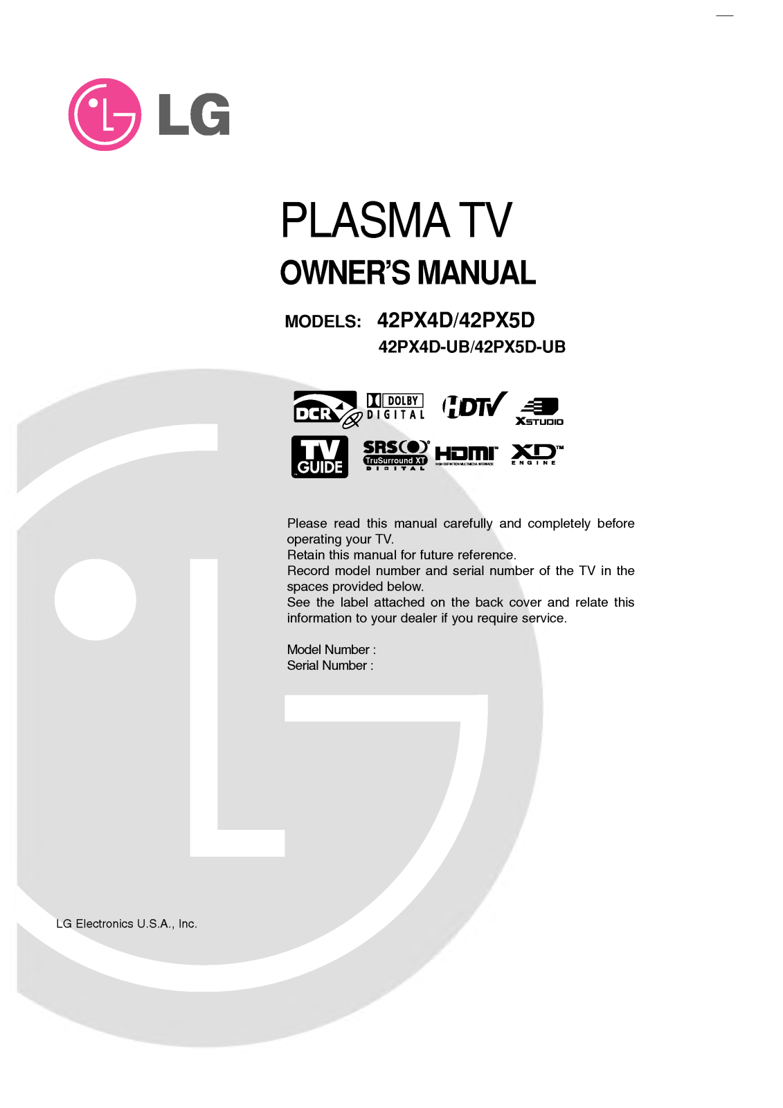 LG 42PX4D-UB User Manual