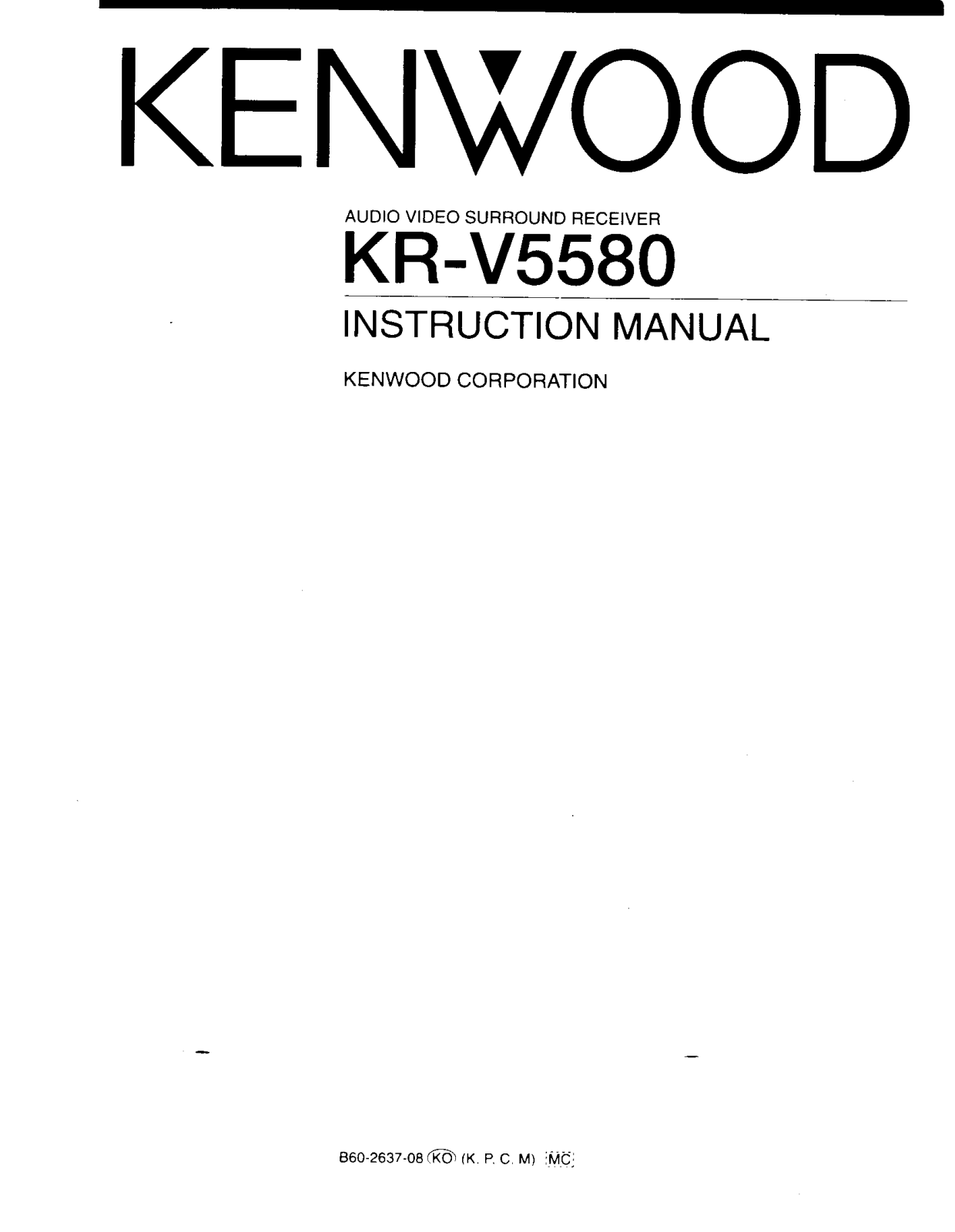 Kenwood KR-V5580 Owner's Manual