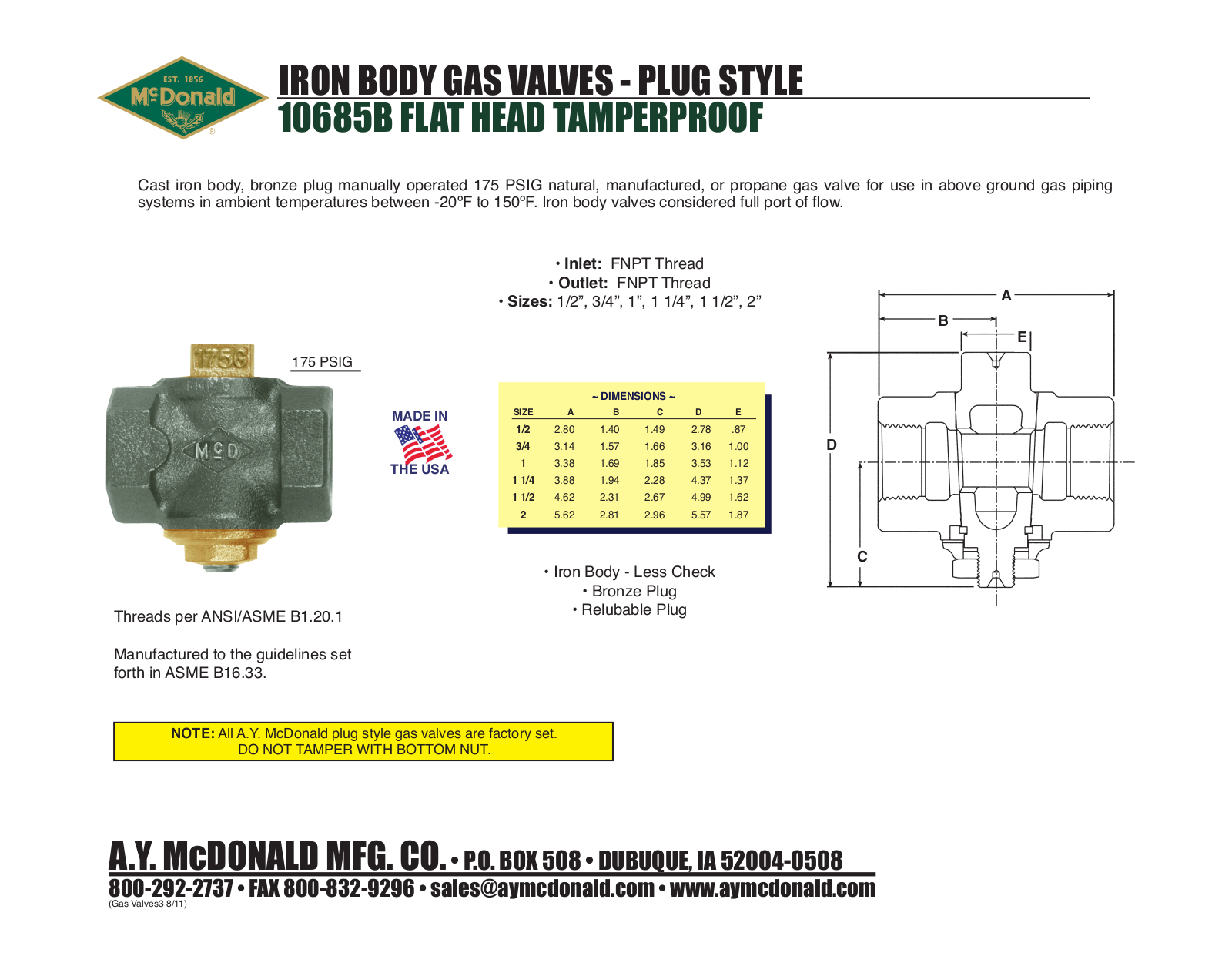 A.Y. McDonald 10685B User Manual