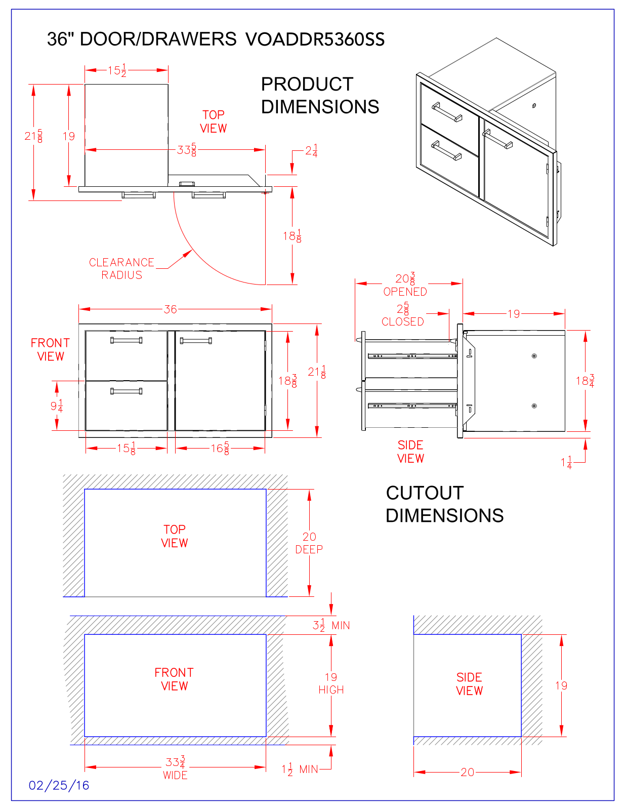 Viking VOADDR5361SS Dimensions Sheet