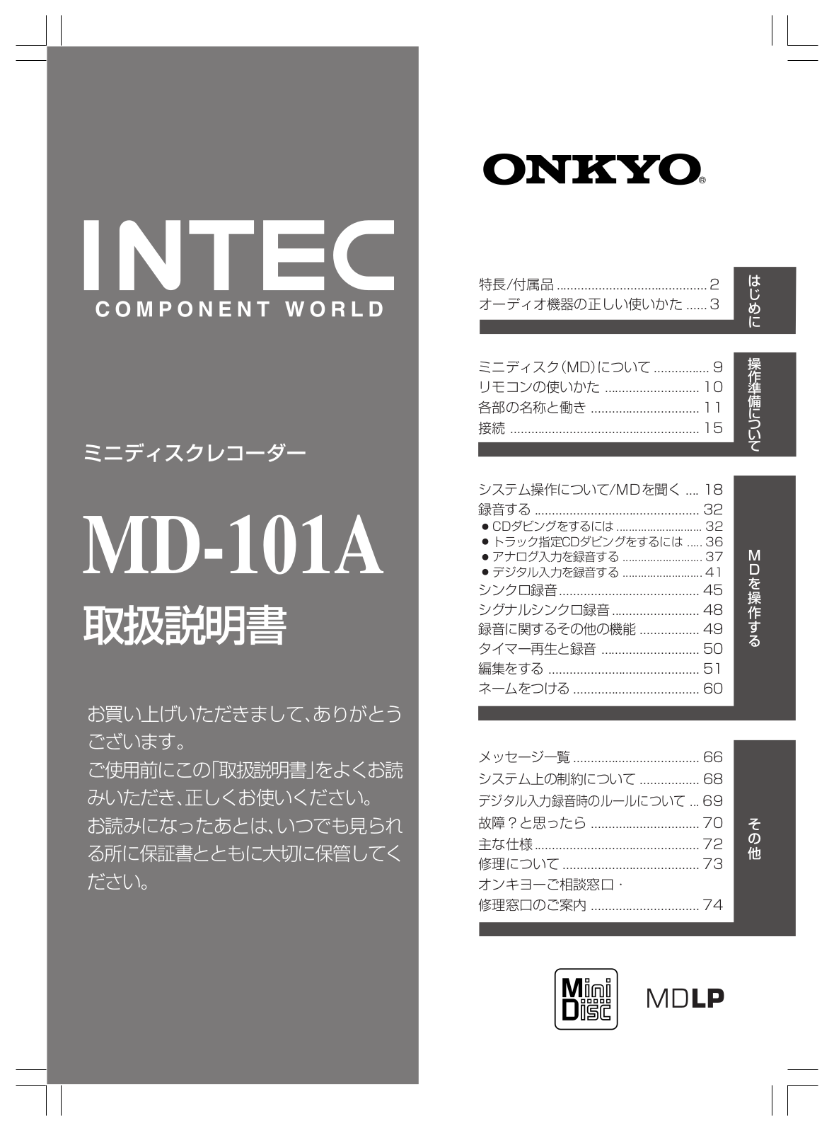 ONKYO MD-101A User Manual