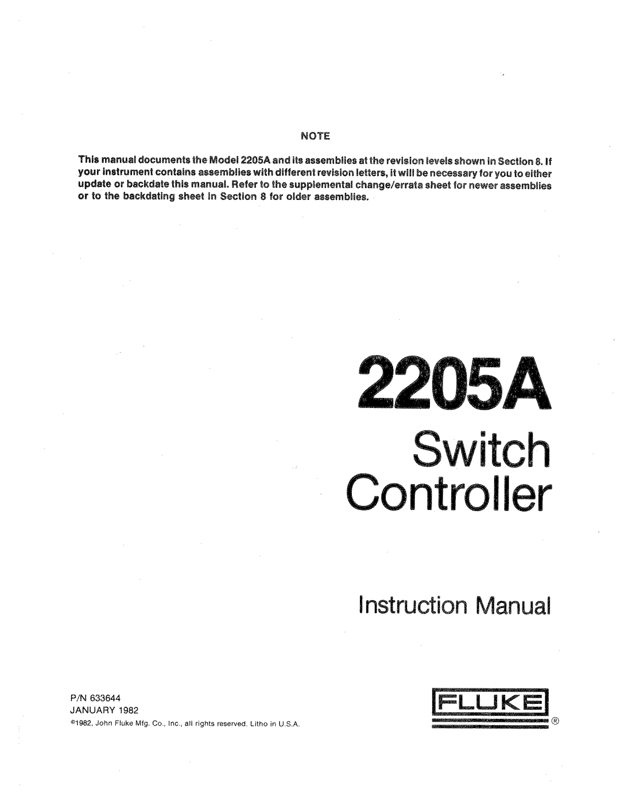 Fluke 2205A User Manual