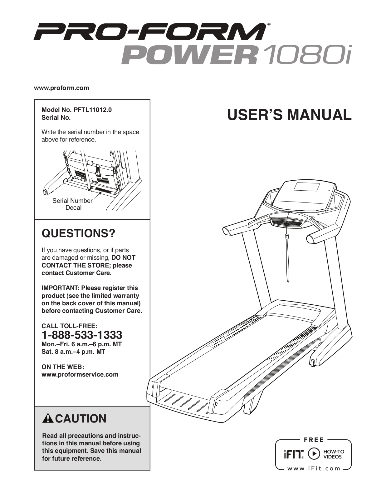 ProForm PFTL110120, POWER 1080i Owner's Manual