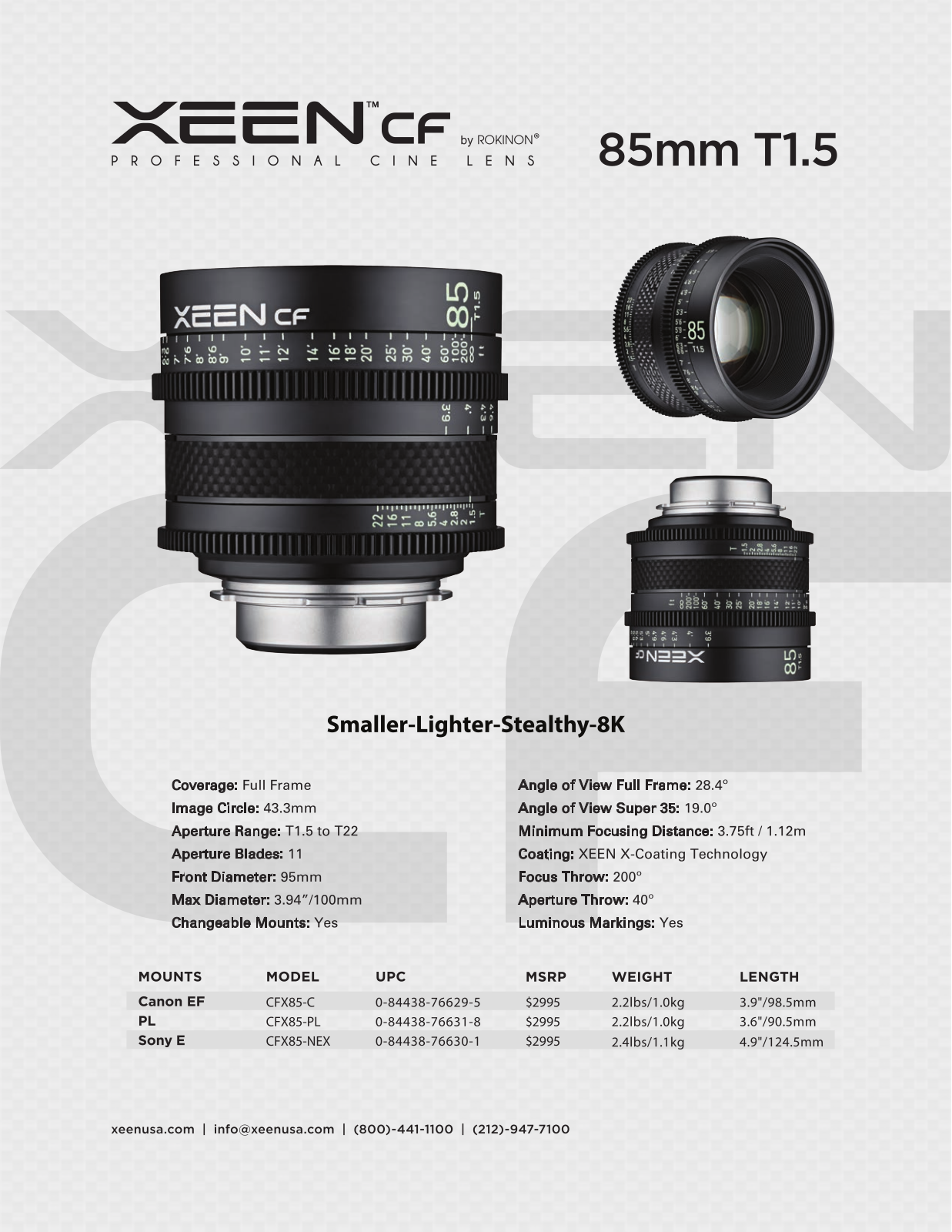 Rokinon CFX85-C, CFX85-PL, CFX85-NEX Users Manual