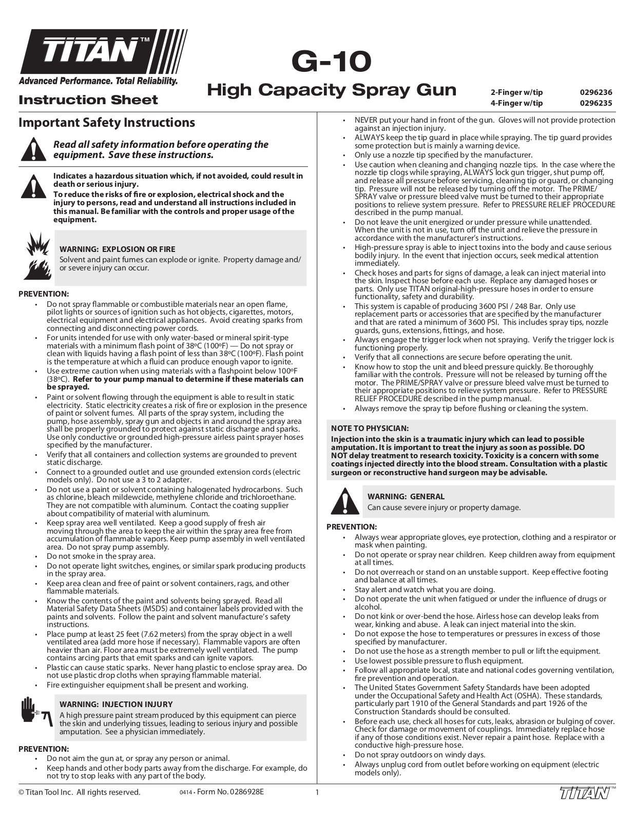 Titan 0296236, 0296235 User Manual