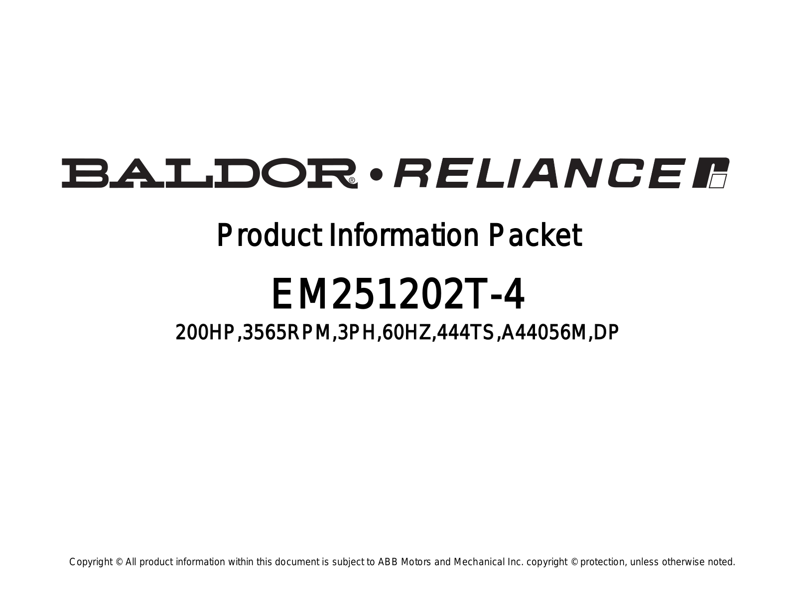 Baldor EM251202T-4 Product Information Sheet