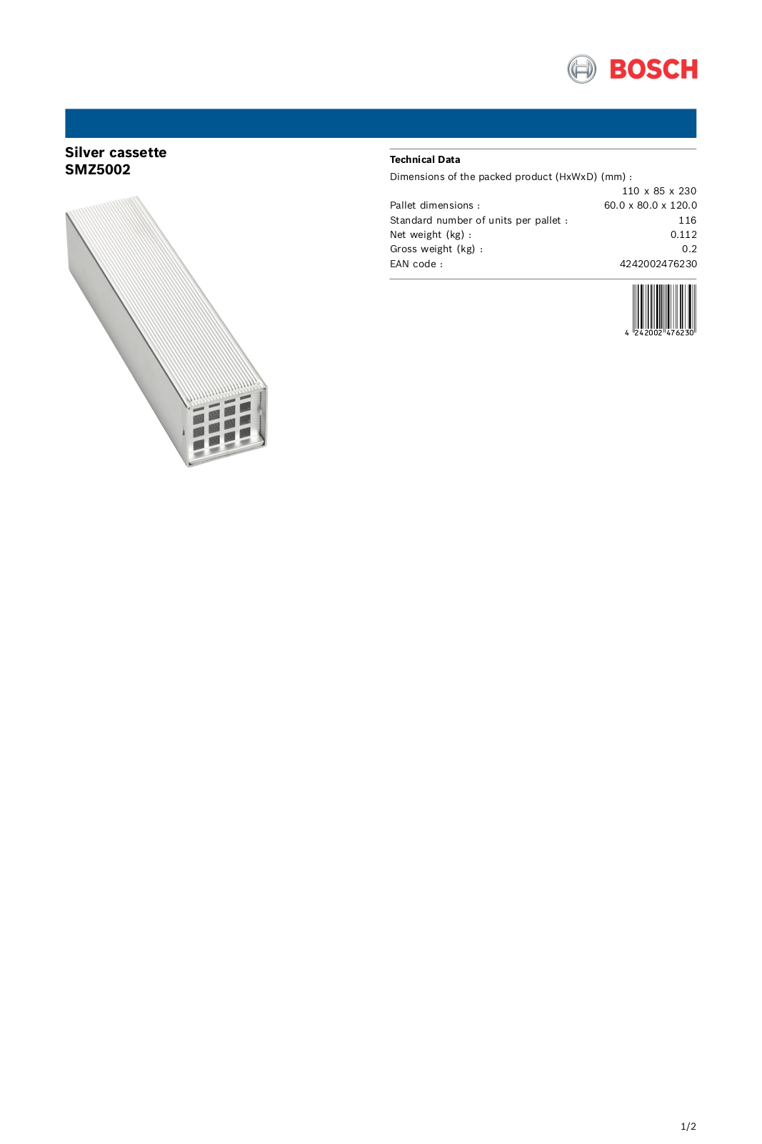 Bosch SMZ5002 Product spec sheet