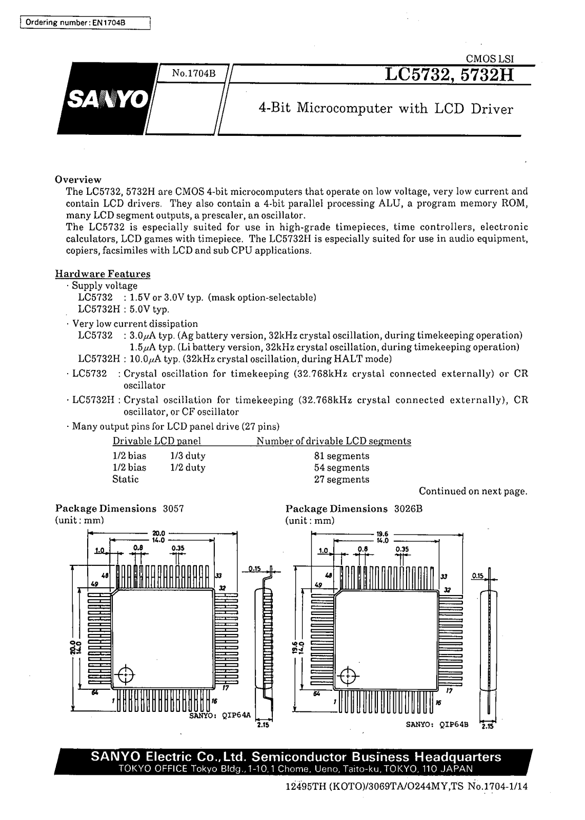 SANYO LC5732, LC5732H Datasheet