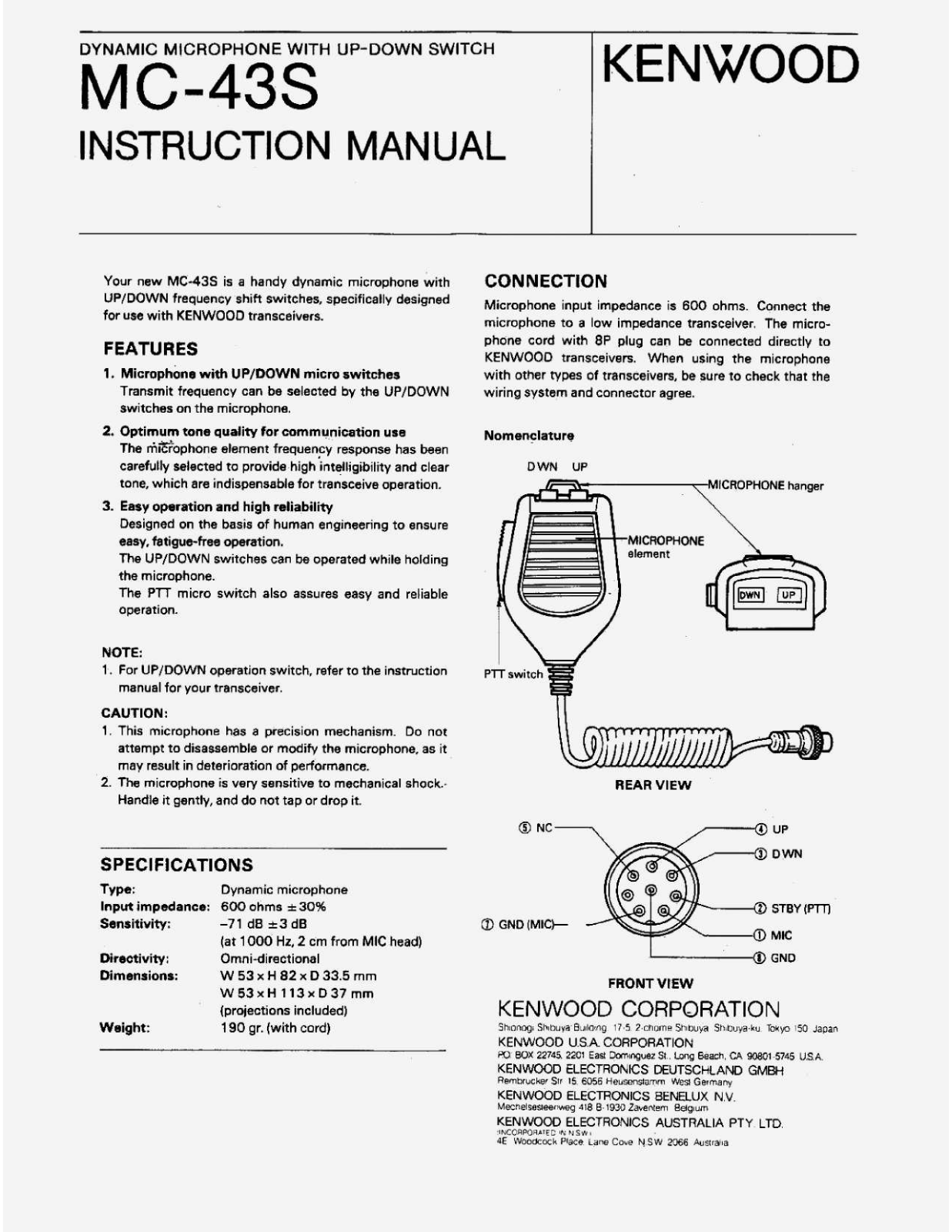 Kenwood MC-43S User Manual