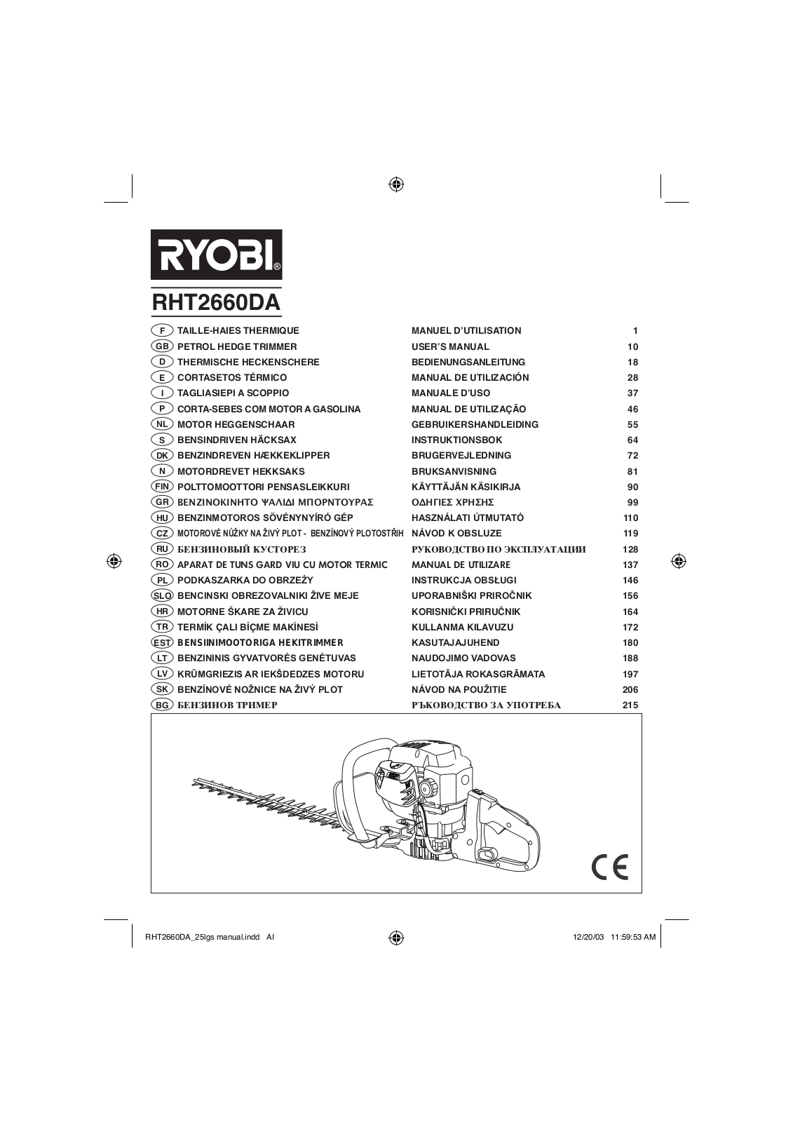 RYOBI RHT2660DA User Manual