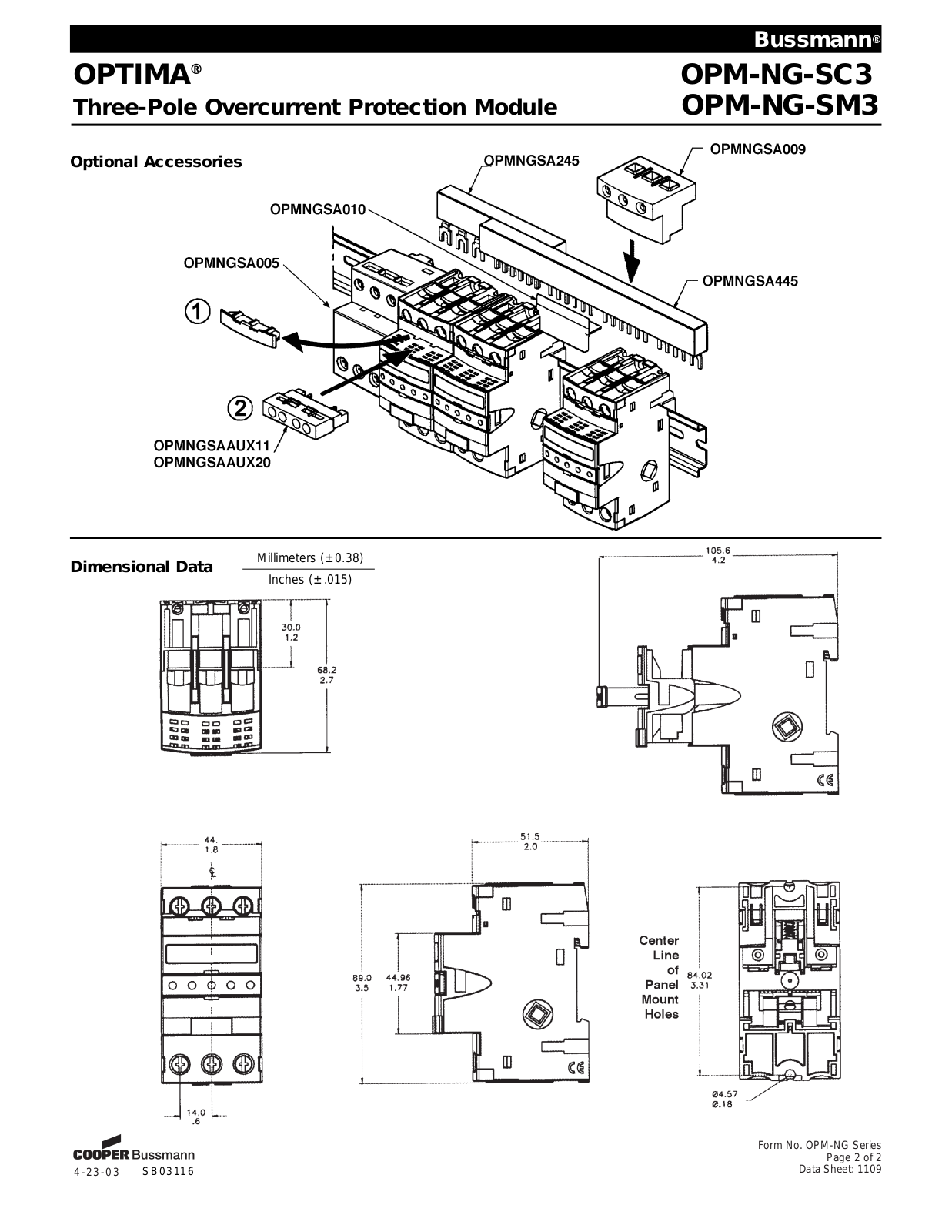 Bussmann OPM-NG-SC3, OPM-NG-SM3 Dimensional Sheet