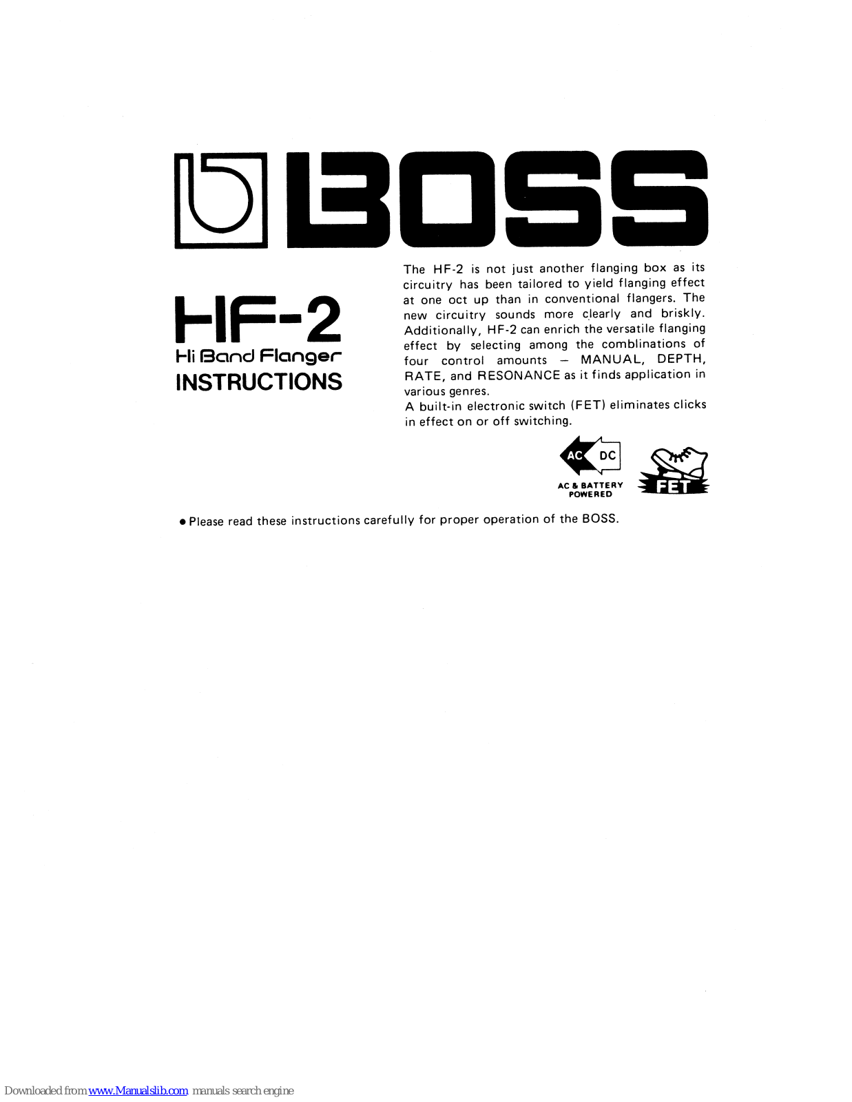 Boss HF-2, HF-2 Hi band Flanger Instructions Manual