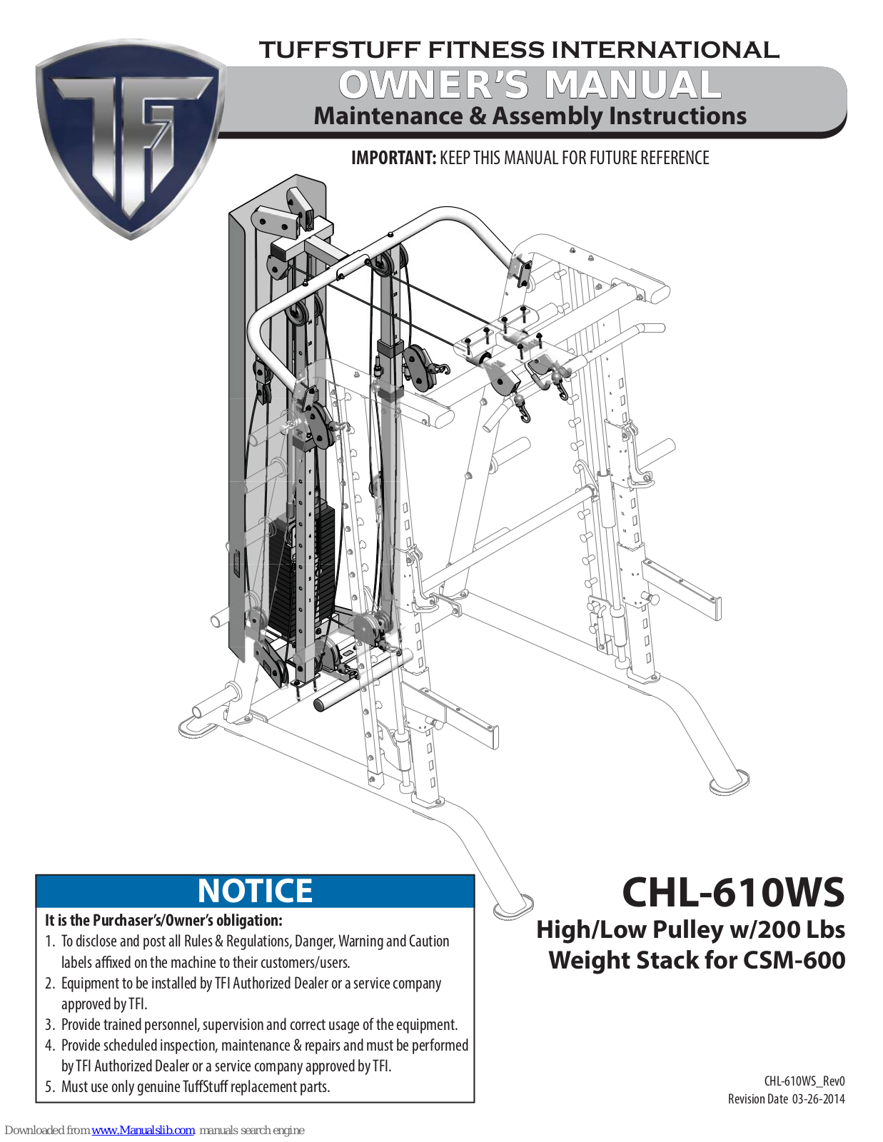 TuffStuff CHL-610WS Owner's Manual