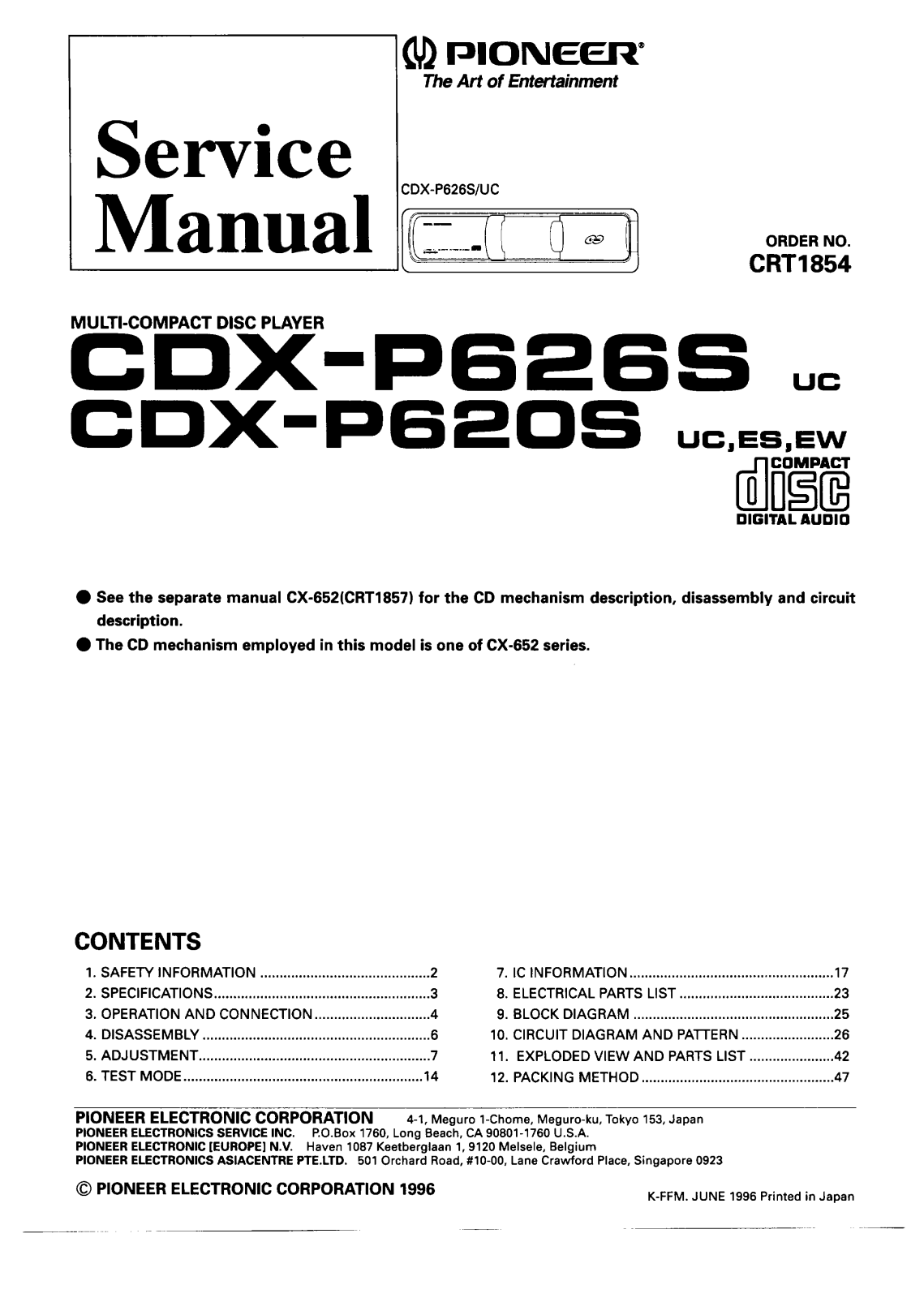 Pioneer CDXP-620-S, CDXP-626-S Service manual