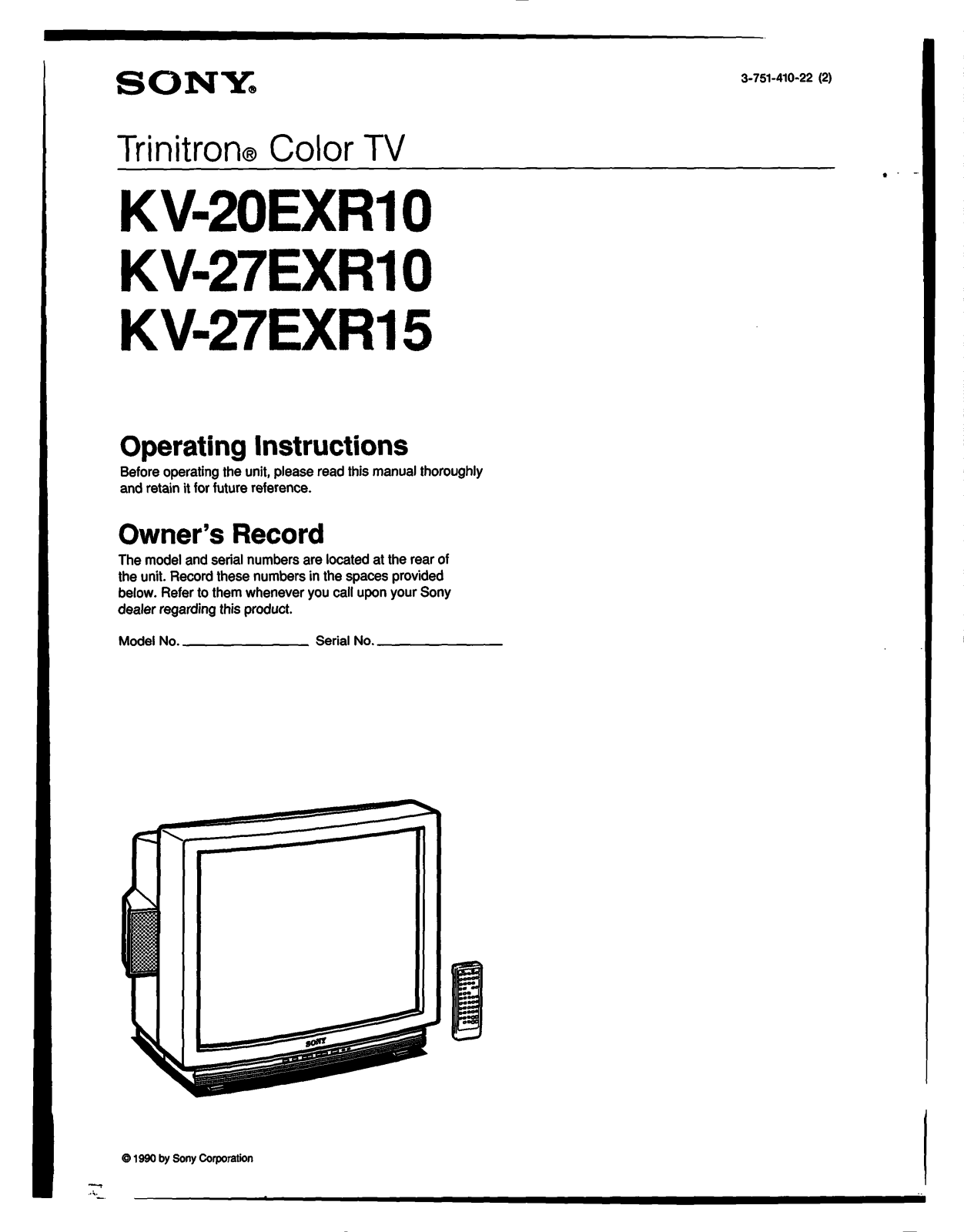Sony kv-20exr10, kv-27exr10, kv-27exr15 Operating manual