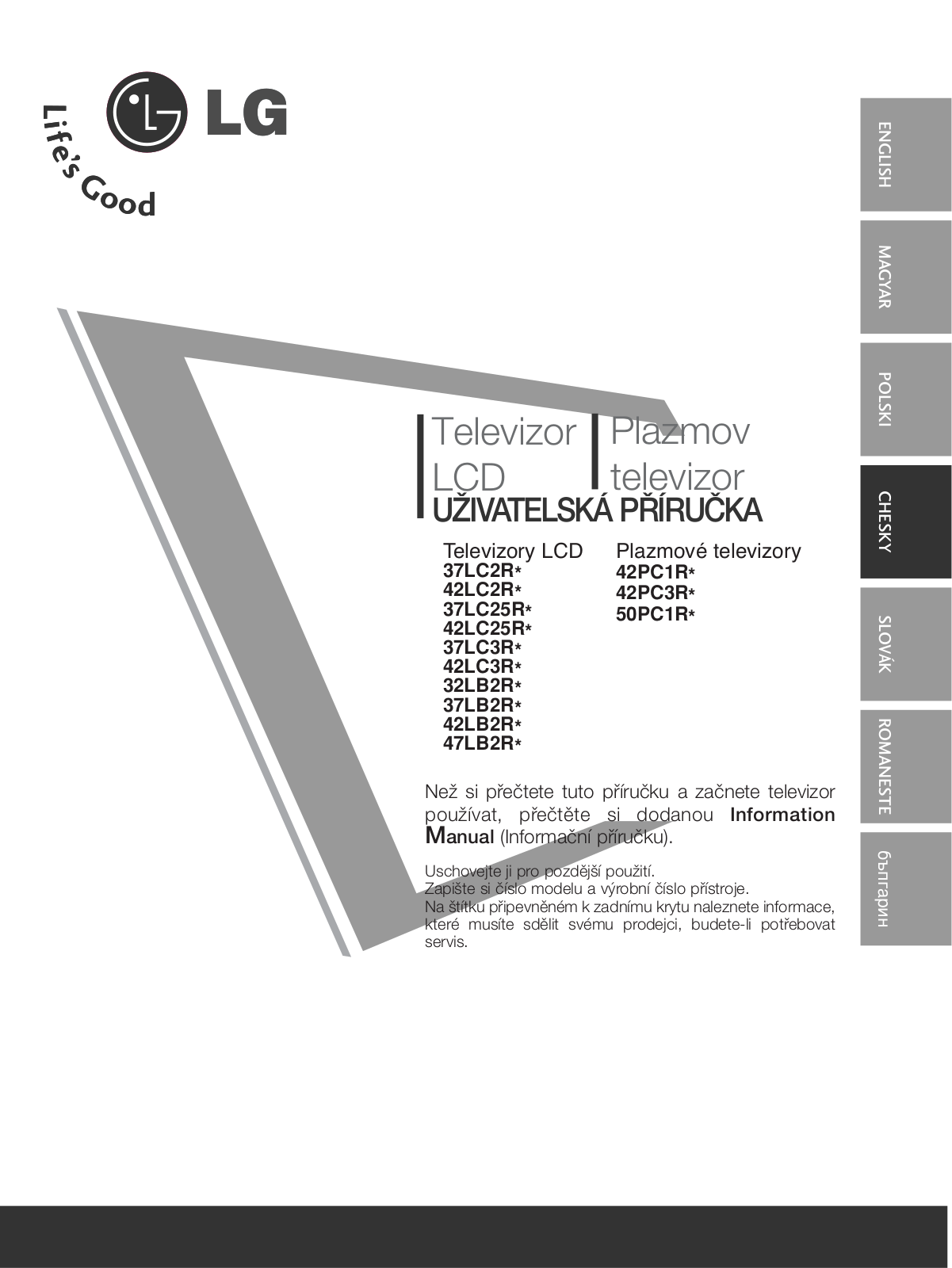 Lg 42PC1R, 42PC3R, 50PC1R, 42LC2R, 37LC25R User Manual