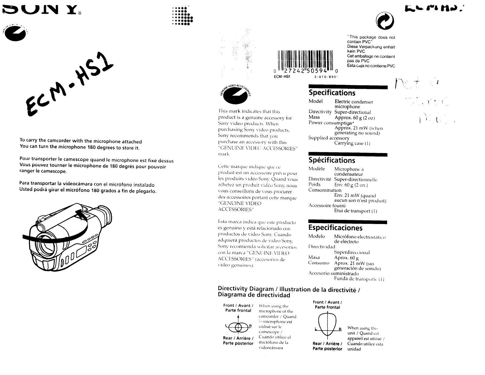 Sony ECM-HS1 Specifications