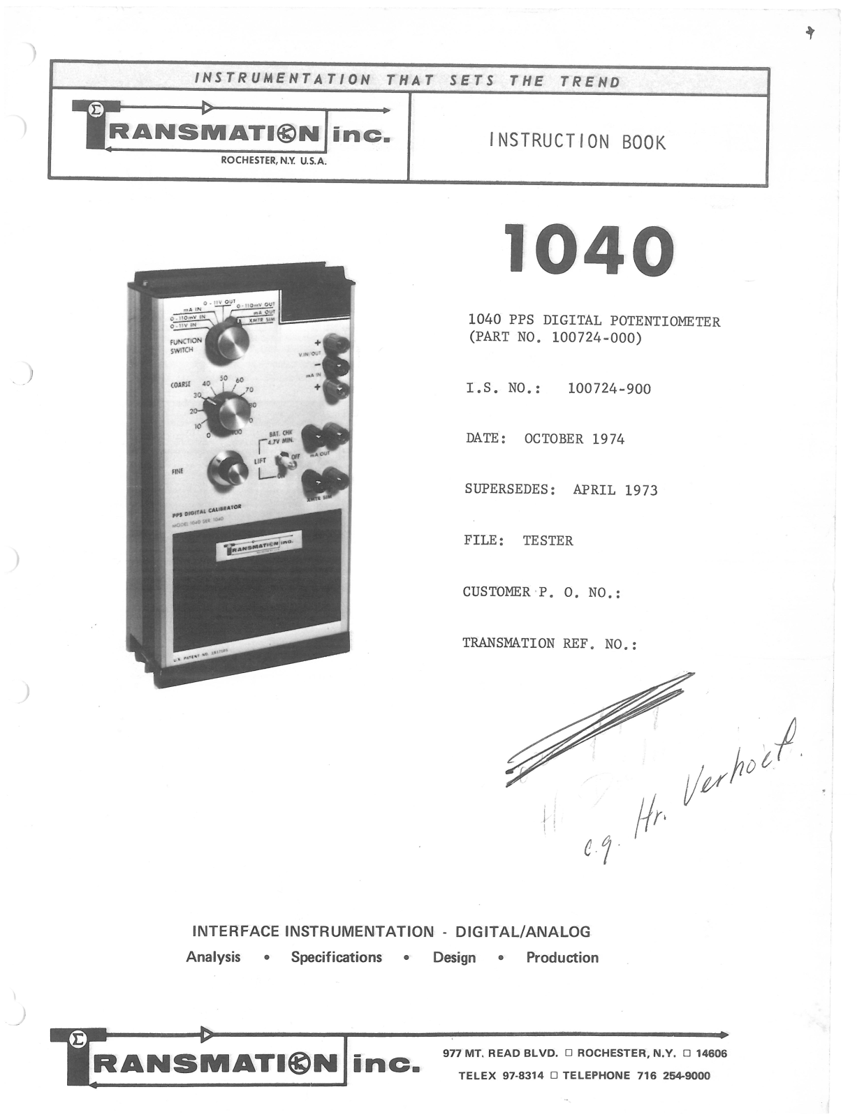 Transmation 1040 Service manual