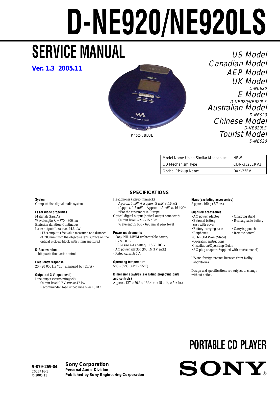 Sony DNE-920 Service manual