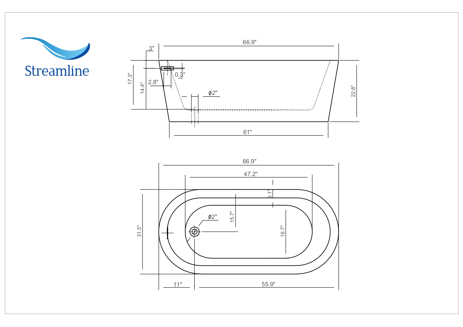 Streamline Bath SLBH2448 Dimensions - ManualMachine.com