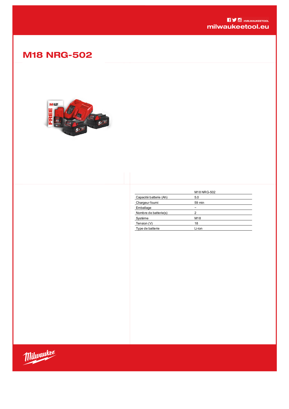 Milwaukee M18 NRG-502 Specification - ManualMachine.com