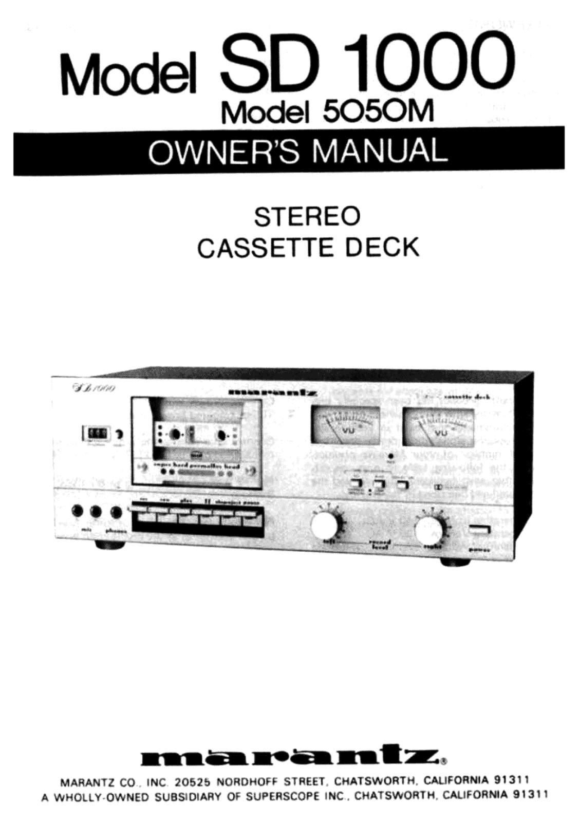 Marantz SD-1000 Owners Manual