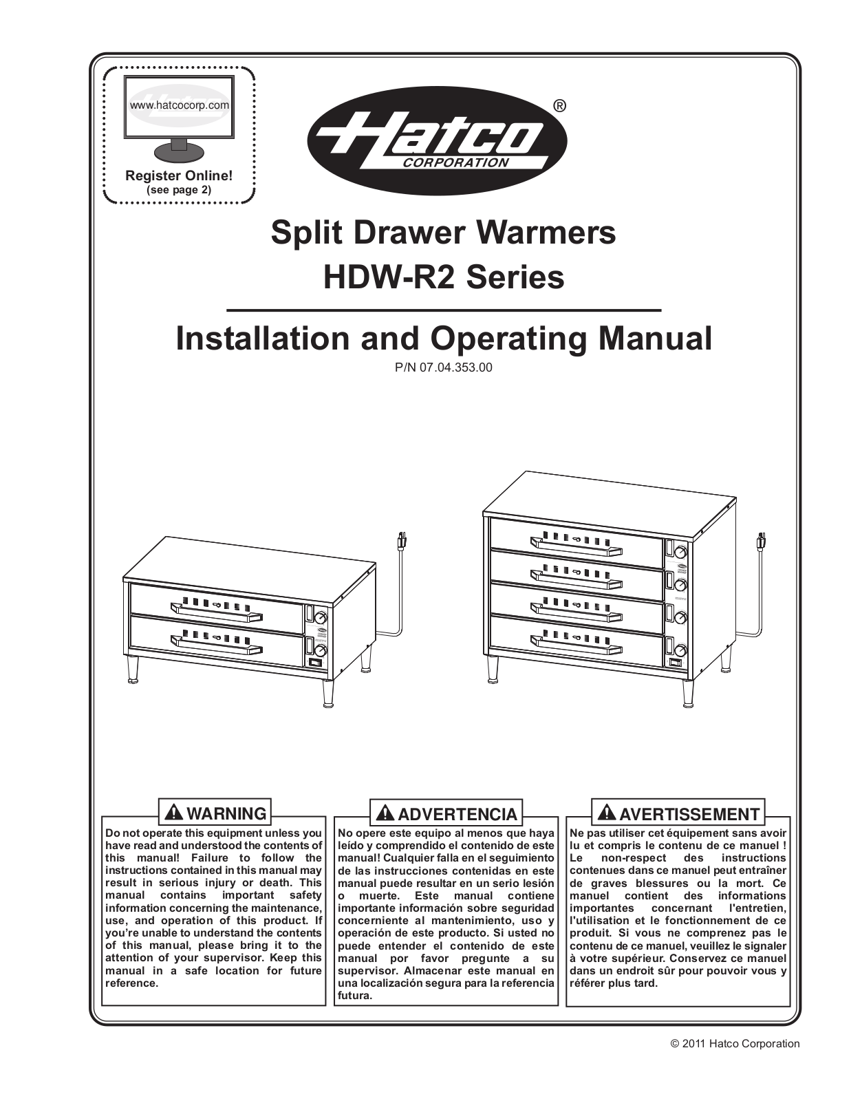 Hatco HDW-R2 Series Operation Manual