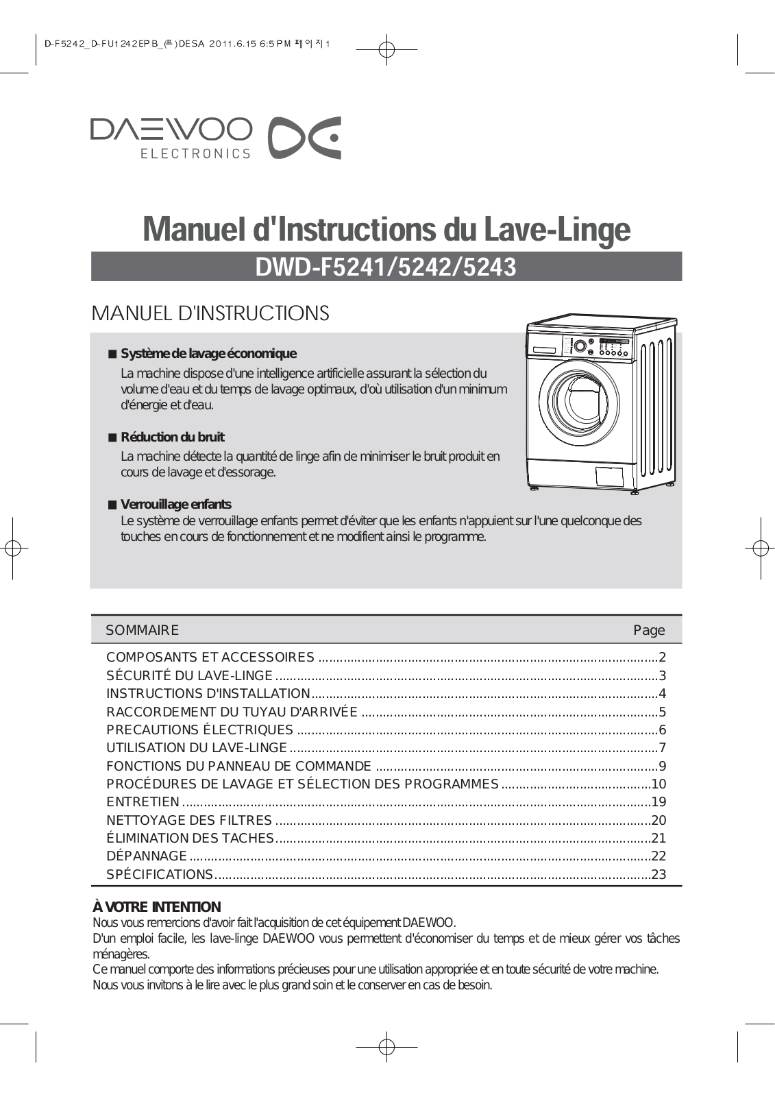 DAEWOO DWD-F5241 User Manual