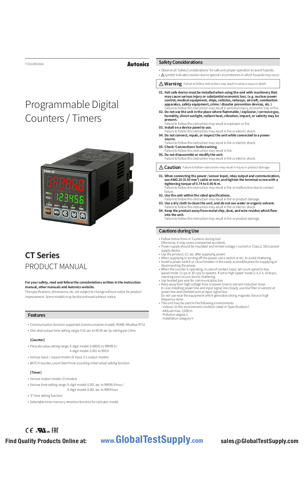 Autonics CT6Y-2P4T User manual