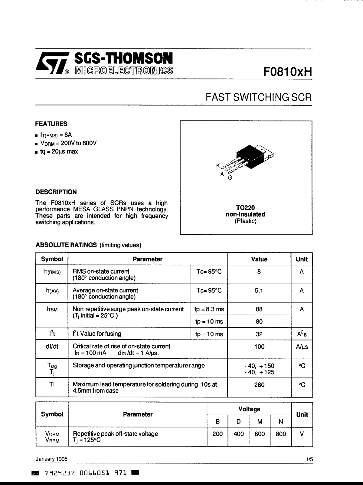 SGS-THOMSON F0810xH Technical data