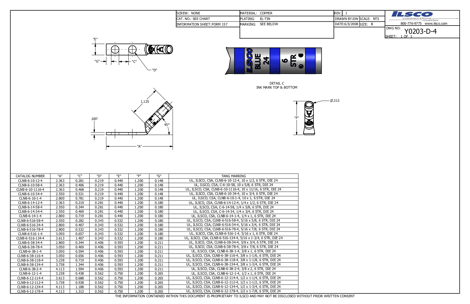 Ilsco CLNB-6-10-4 Data sheet