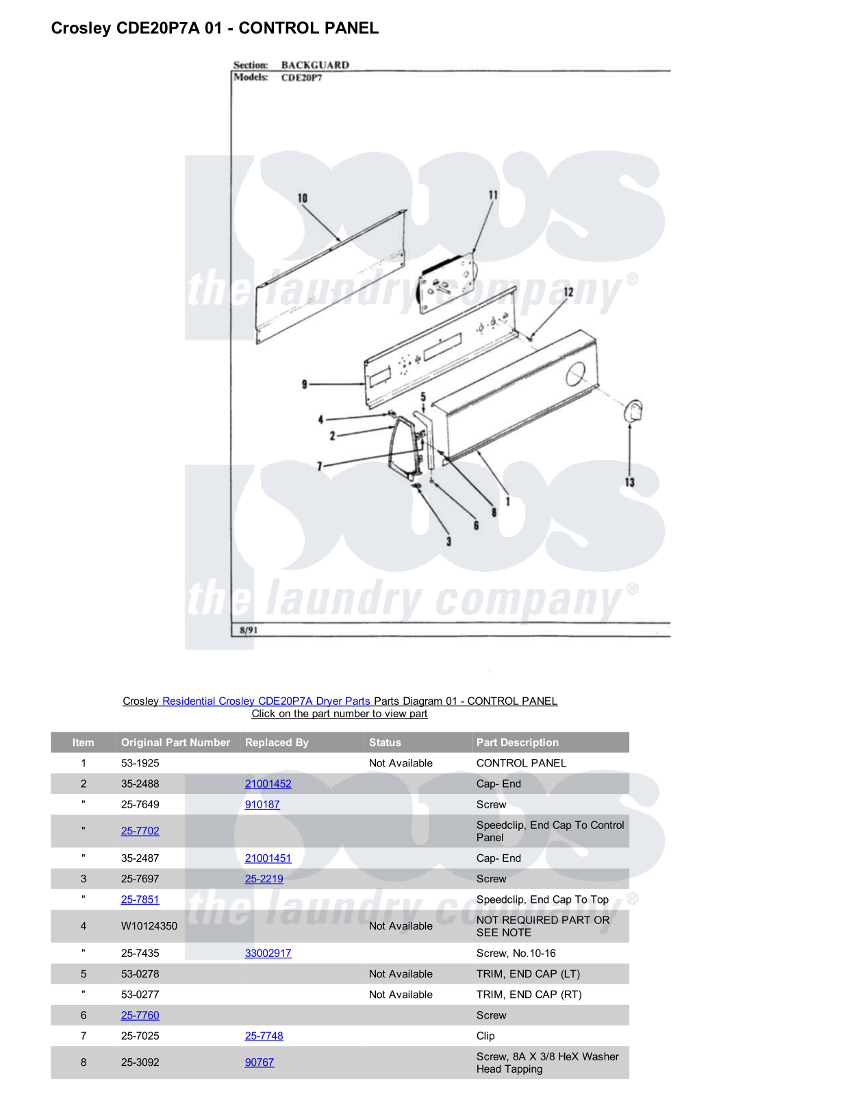 Crosley CDE20P7A Parts Diagram