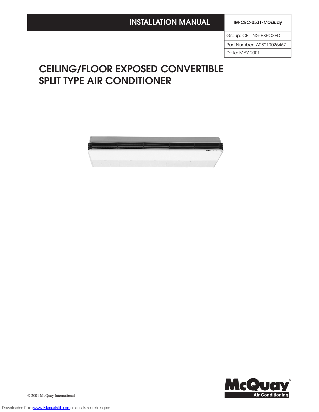 McQuay CE 15C, MCM 010C, MCM 015C, SL 15B, MLC 015B Installation Manual