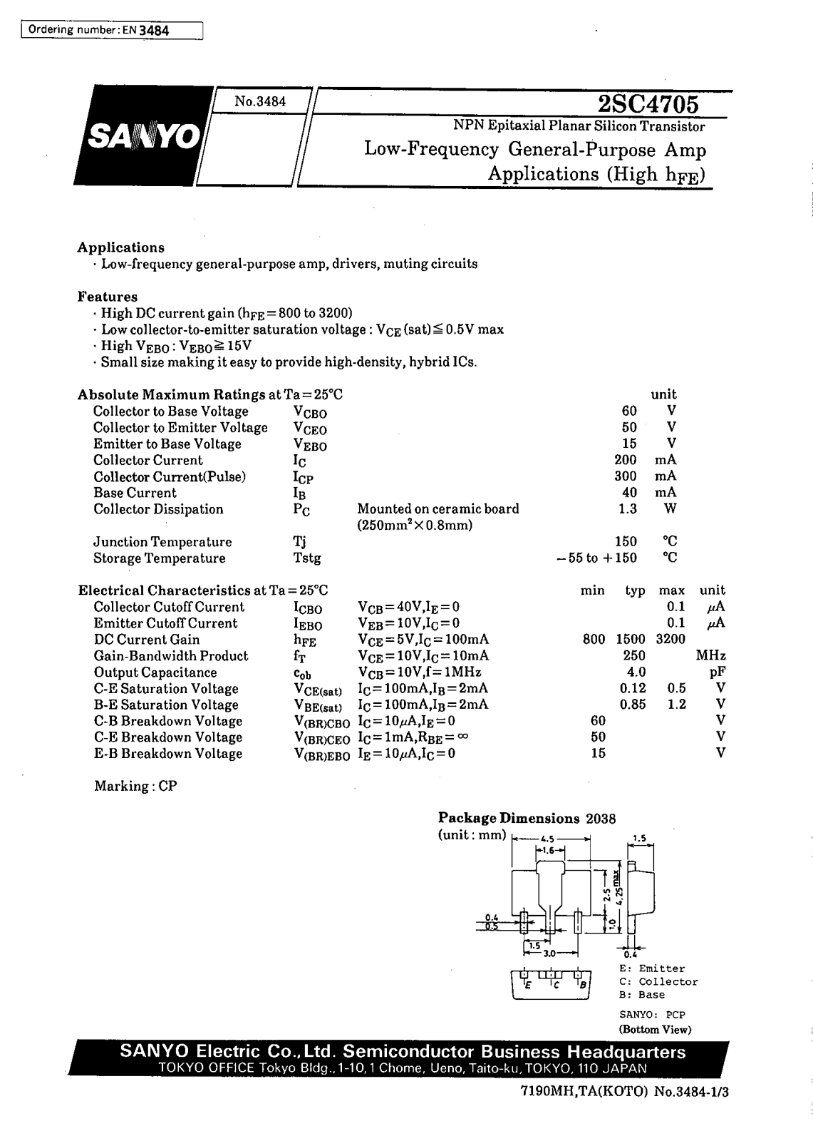 SANYO 2SC4705 Datasheet