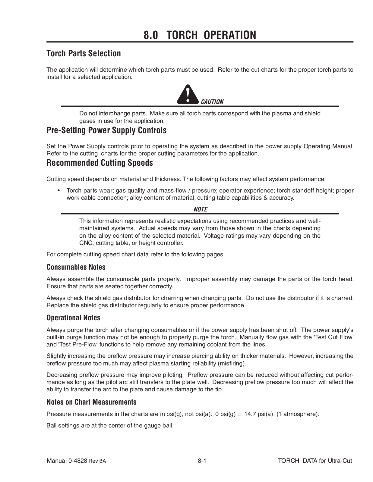 Tweco Ultra-Cut Torch Data User Manual