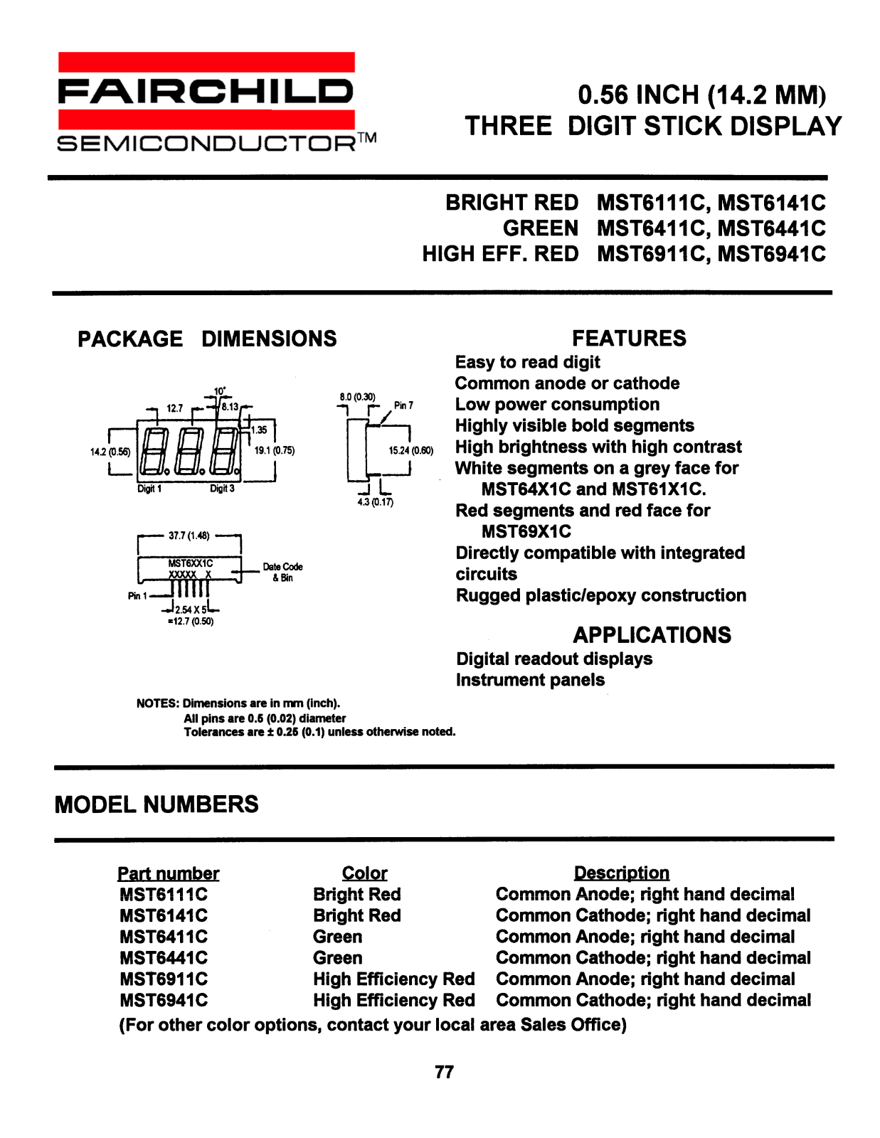 Fairchild Semiconductor MST6441C, MST6111C, MST6141C, MST6911C, MST6941C Datasheet