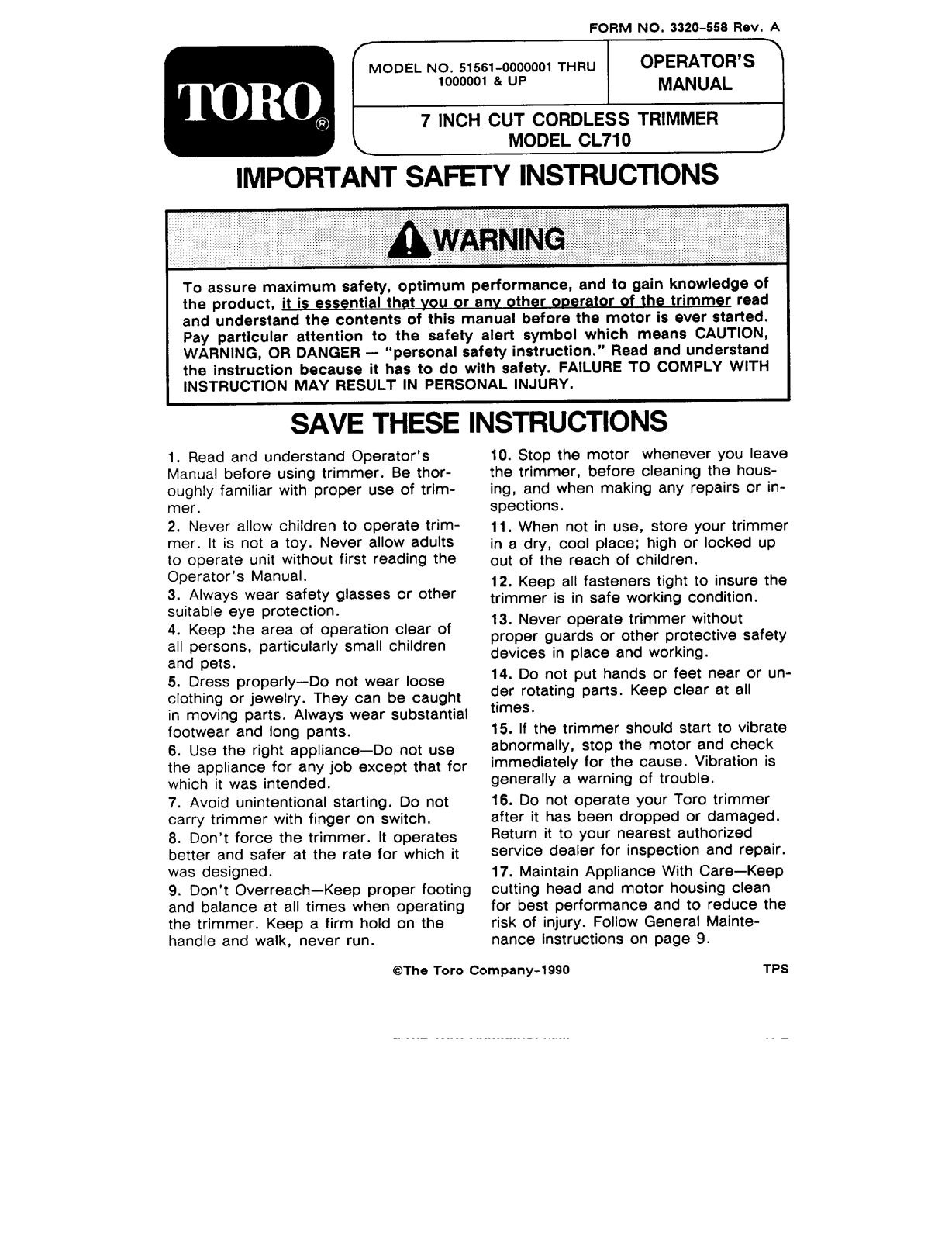 Toro 51561 Operator's Manual