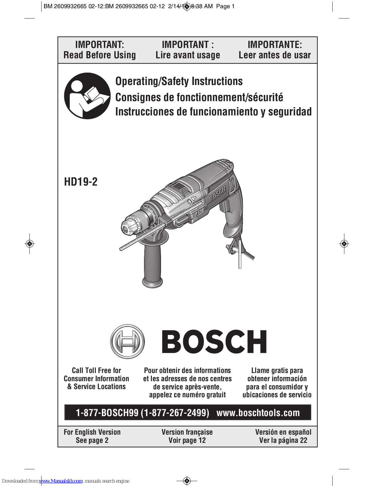 Bosch HD19-2 Operating/safety Instructions Manual