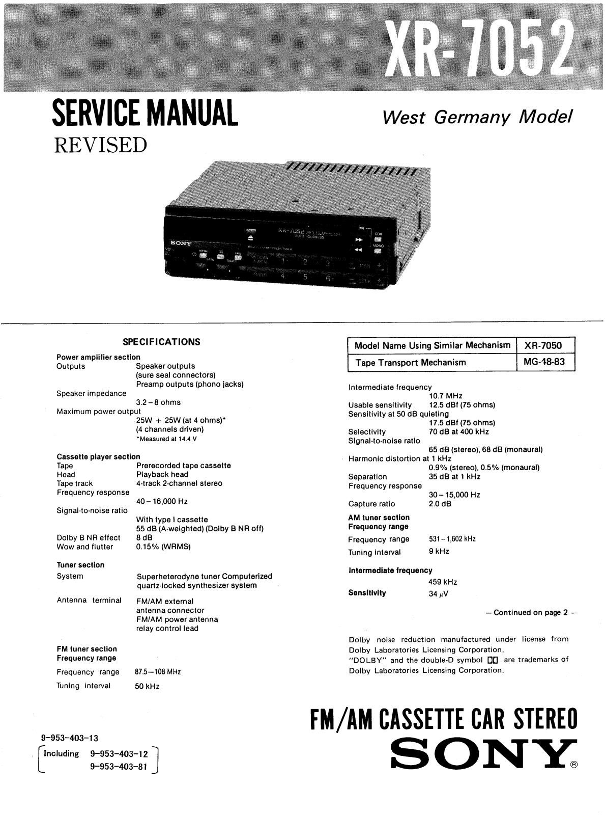 Sony XR-7052 Service manual