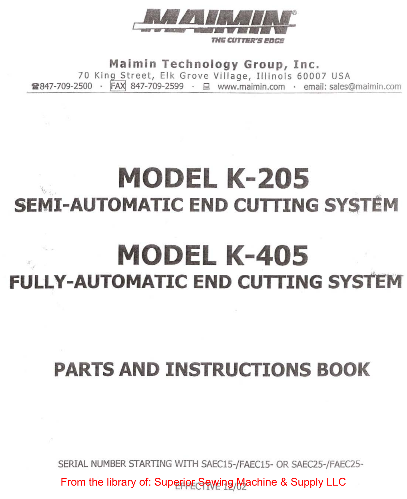 Maimin K-205, K-405 User Manual - ManualMachine.com