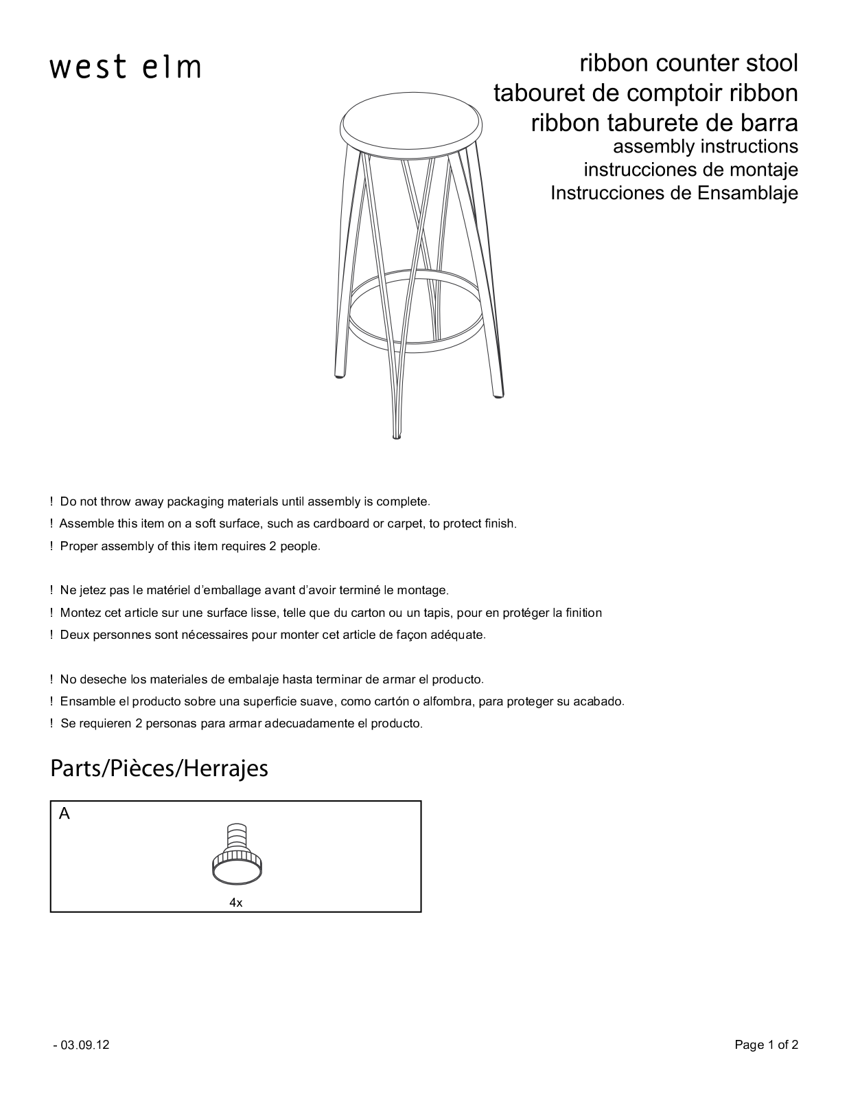 West Elm Ribbon Counter Stool Assembly Instruction