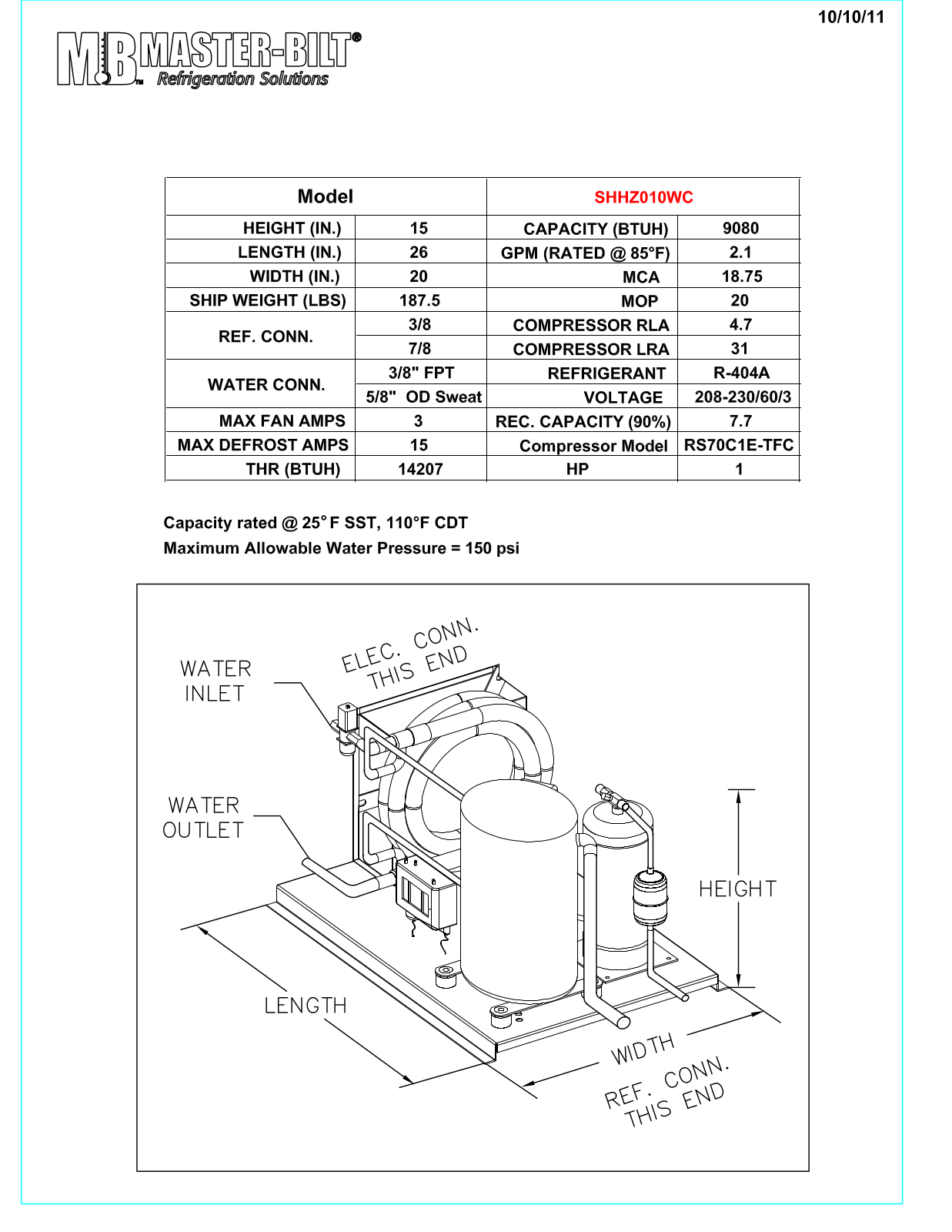 Master-Bilt SHHZ010WC User Manual