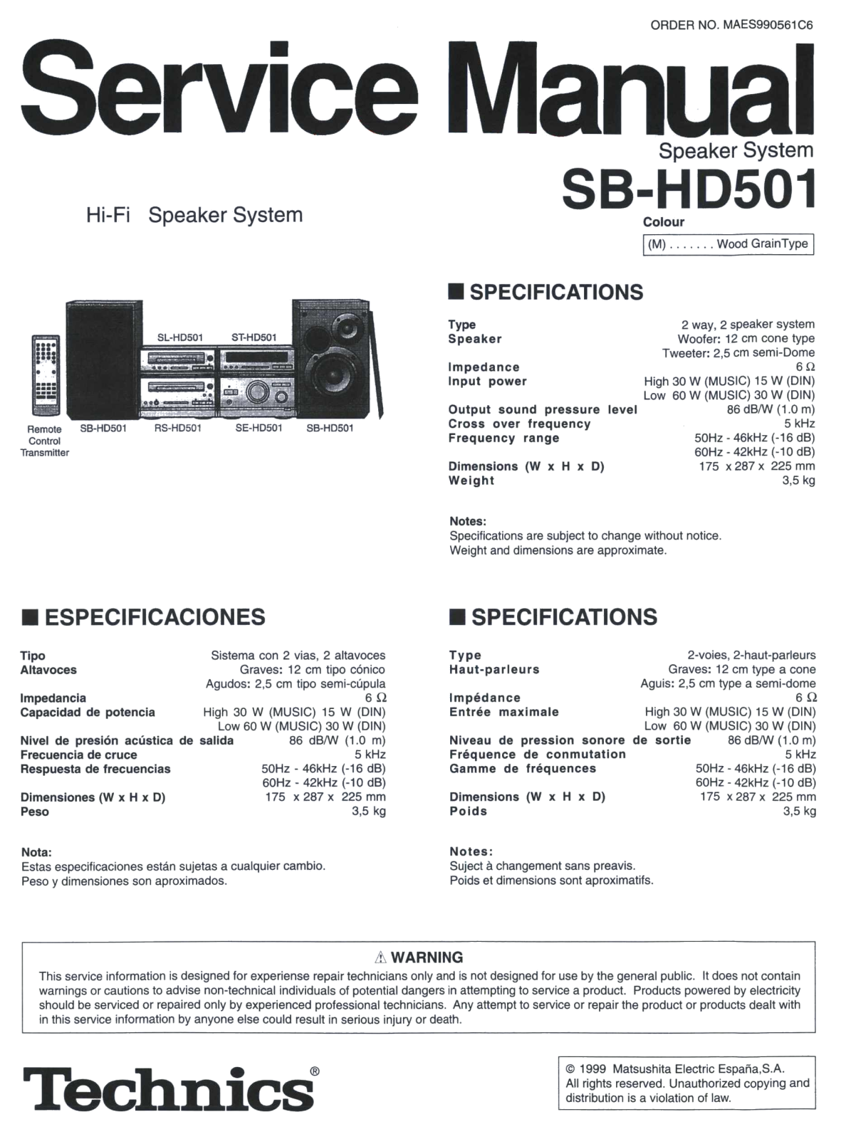 Technics SB-HD-501 Service Manual