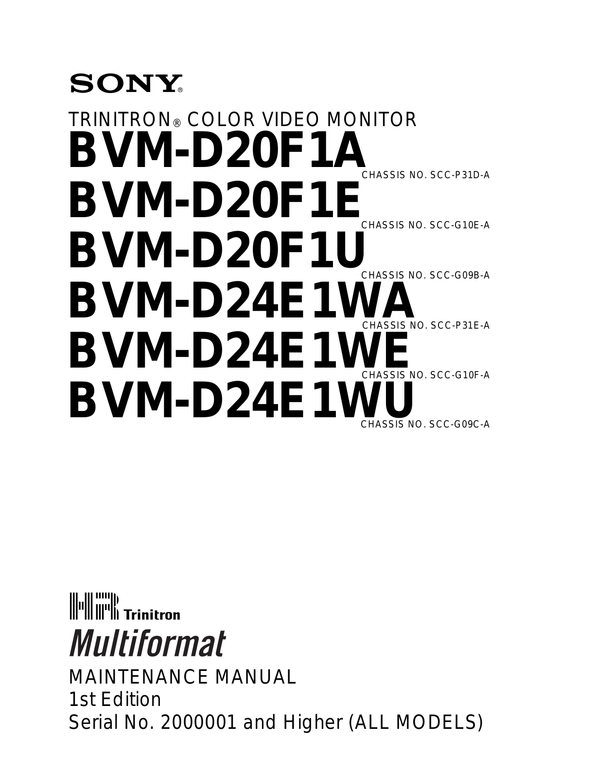 Sony BVM-D20F1, BVM-D24E1W Maintenance Manual