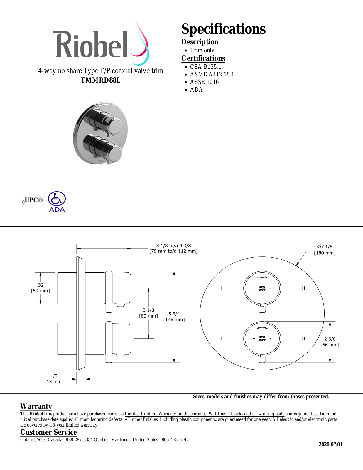 Riobel TMMRD88LBNBK, TMMRD88LC Specifications - ManualMachine.com